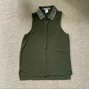 🔴KATIE Green Sheer Sleeveless Button Down Shirt